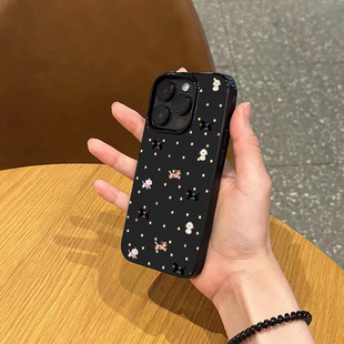 韩系ins波点小狗手机壳适用苹果17promax新款iphone15亮黑色14pro磨砂超薄13透明12女款11硅胶16全包防摔软壳