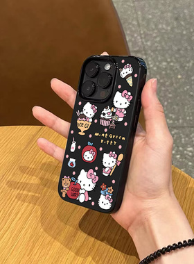 韩系ins风可爱卡通猫咪手机壳适用苹果17promax新款iphone15亮黑色14pro磨砂13女款12硅胶11全包16防摔软壳