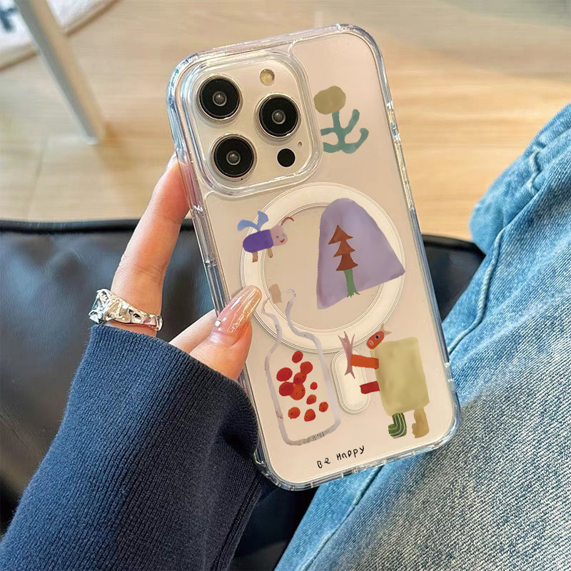 ins神秘樹林油畫動物磁吸手機(jī)殼適用蘋果16promax新款iphone15pro亞克力14透明13簡約12防摔11女款16全包硬殼