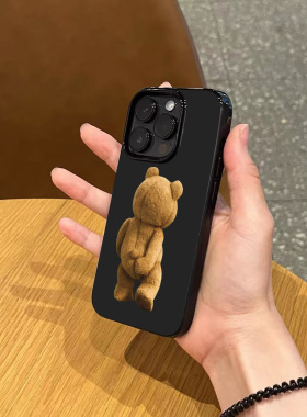 日韩ins可爱卡通泰迪熊手机壳适用苹果17promax新款iphone15亮黑色14pro磨砂13女12秋冬11硅胶16全包防摔软壳