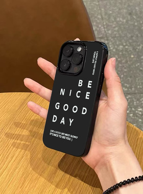 isn小众个性英文字母手机壳适用苹果17promax新款iPhone16pro亮黑色14磨砂13超薄12情侣11硅胶15全包防摔软壳