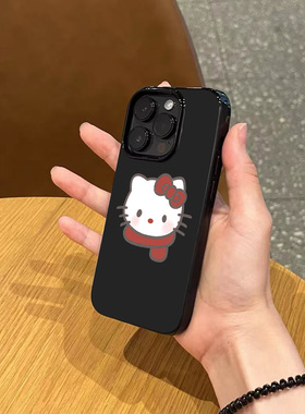 韩风ins可爱卡通围巾凯蒂猫手机壳适用苹果17pormax新款iPhone16亮黑色14硅胶13磨砂超薄12女15全包防摔软壳