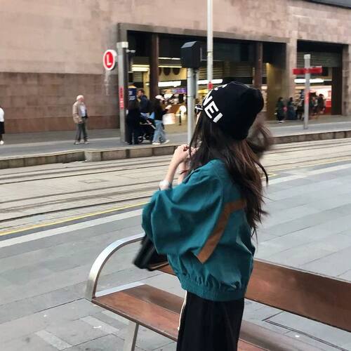 美式撞色宽松复古外套夹克张百搭