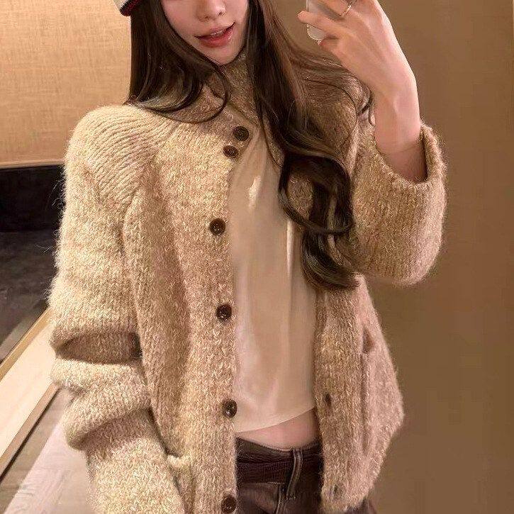 针织粗针女蝶宝嘻毛衣外套卷治愈
