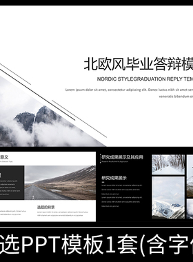 H045白色极简北欧风毕业答辩旅游风景雪山汇报总结简约ppt模板