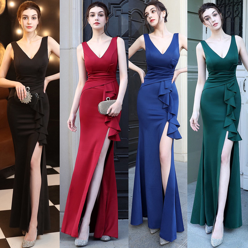 晚礼服宴会高级高端红色新娘鱼尾