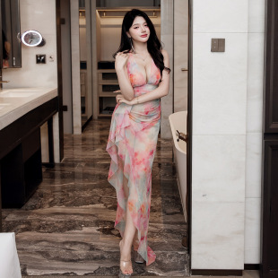 夜场ktv佳丽工作服气质透纱晚礼服夏夜店女装性感长款透明连衣裙