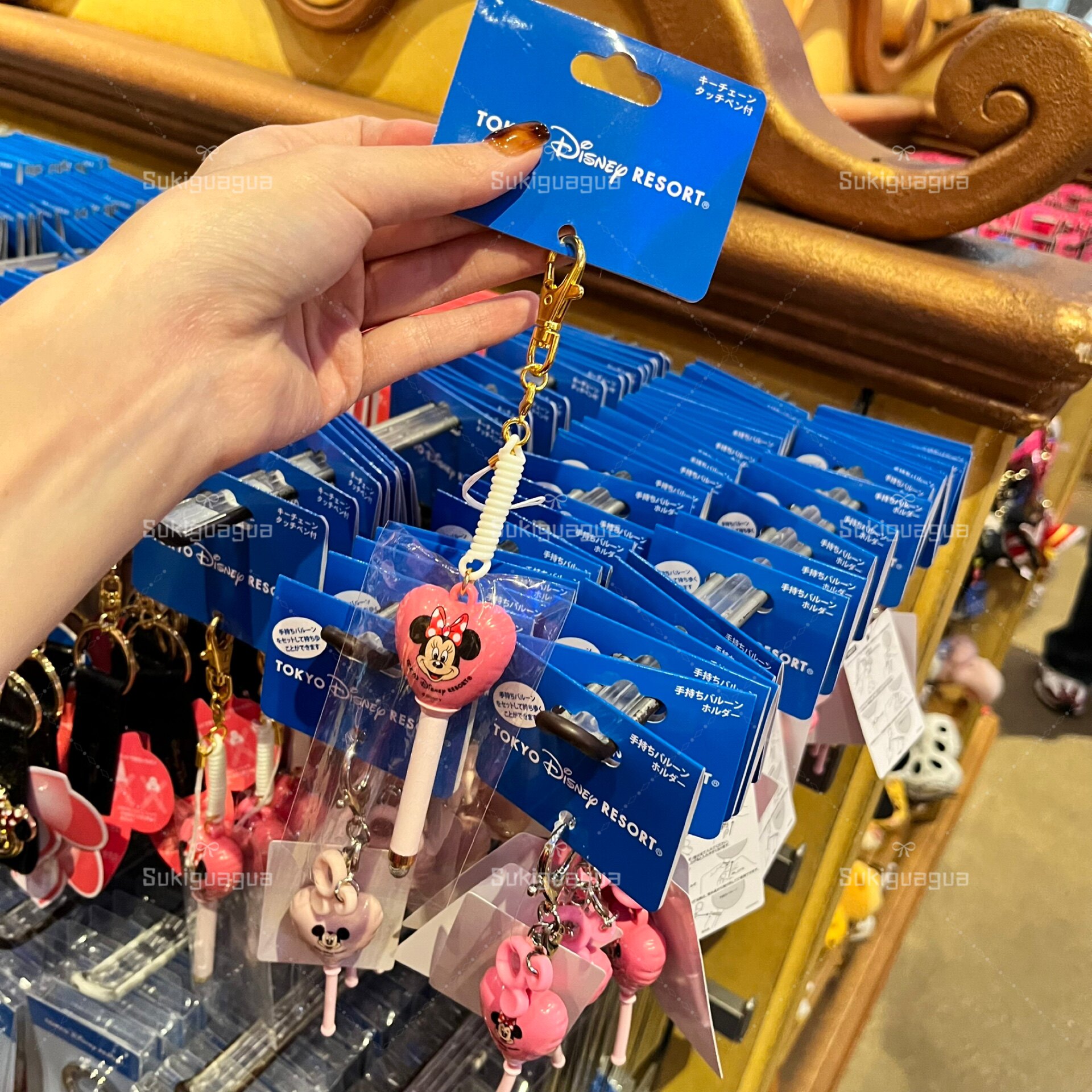 日本 Disney东京迪士尼 米奇米妮气球爱心手指伸缩触控笔挂件