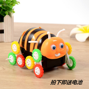 新款小蜜蜂电动万向车闪光翻滚遇障碍物翻跟斗彩色12轮翻斗车玩具