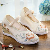 女高跟旗袍鞋 坡跟茶服鞋 内增高民族风绣花鞋 春夏老北京布鞋 汉服鞋