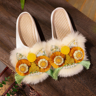 夏季包头拖鞋女外穿民族风成人虎头鞋非遗古风汉服鞋子国潮绣花鞋