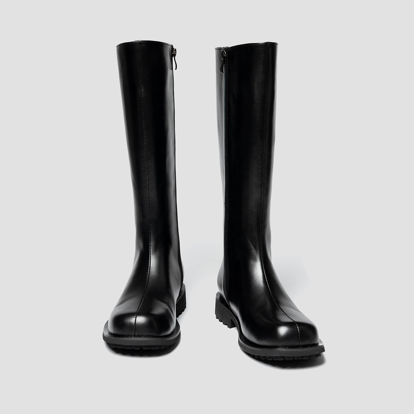 极简男士薄底长筒靴真皮马靴子