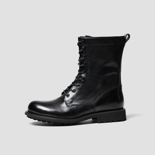 加绒 冬季 暗黑酷帅全牛皮马丁靴男款 大头高帮靴子休闲中筒靴2026款
