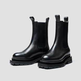 里外全牛皮6cm增高中筒靴切尔西靴男2026新款 烟筒靴痞帅街拍男靴