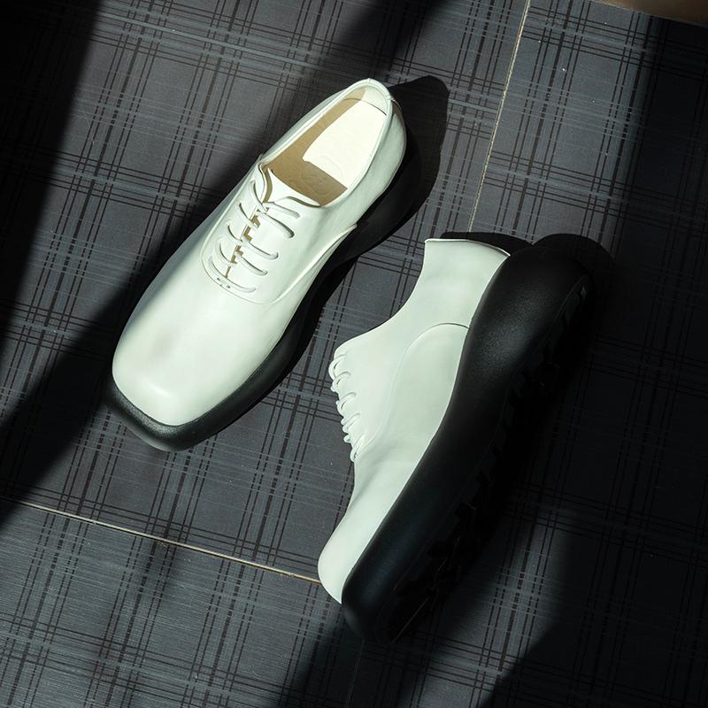 英伦风白色增高皮鞋男里外全真皮