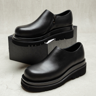 村哥迪郎小众真皮英伦松糕厚底大头皮鞋 男增高帅气侧拉链休闲单鞋