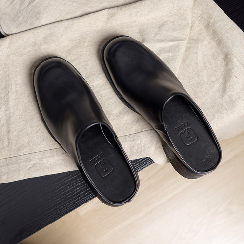 小牛皮包头拖鞋5cm增高勃肯鞋男