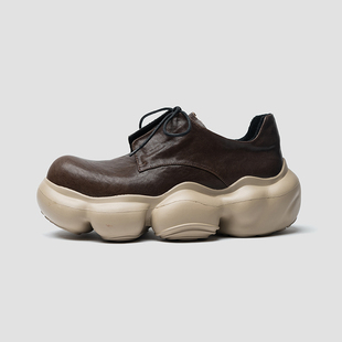 里外全牛皮单鞋 6cm增高超轻松糕厚底鞋 男款 原创设计运动休闲皮鞋