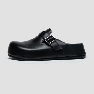 夏外穿高端半拖百搭 薄底内增高包头拖鞋 松弛感小牛皮勃肯拖鞋 男款