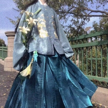 传统汉服梯形褶马面裙汉服明制白菜价宝石素色流光马面素纱马面裙