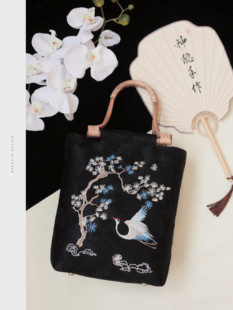 神隐手作《松间云鹤》国风竹节手提包中式旗袍汉服包包百搭大容量