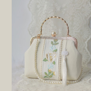 神隐手作原创设计国风刺绣牡丹汉服包包旗袍手提包口金包大容量