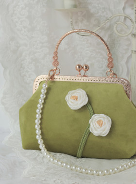 神隐原创山茶花国风复古小众旗袍包包汉服珍珠手提包口金包清冷风