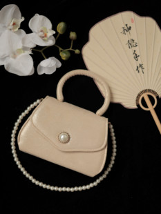 神隐手作复古小众手提珍珠包法式丝绒小方包日常百搭旗袍包包2023