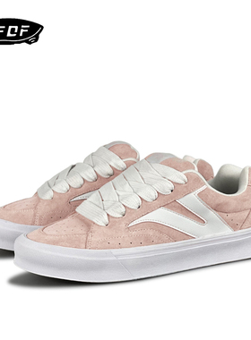 VFDF 美式粉色复古翻毛皮滑板鞋女原创小众街头低帮休闲鞋子潮鞋