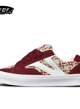 VFDF面包鞋翻毛皮拼接复古红色小香风板鞋女国潮百搭街头休闲鞋子