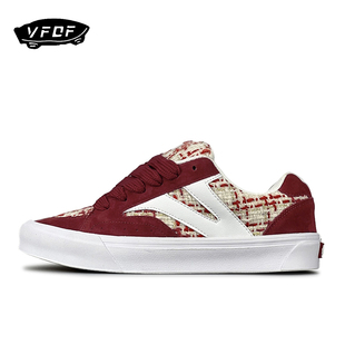 子 女国潮百搭街头休闲鞋 VFDF面包鞋 翻毛皮拼接复古红色小香风板鞋