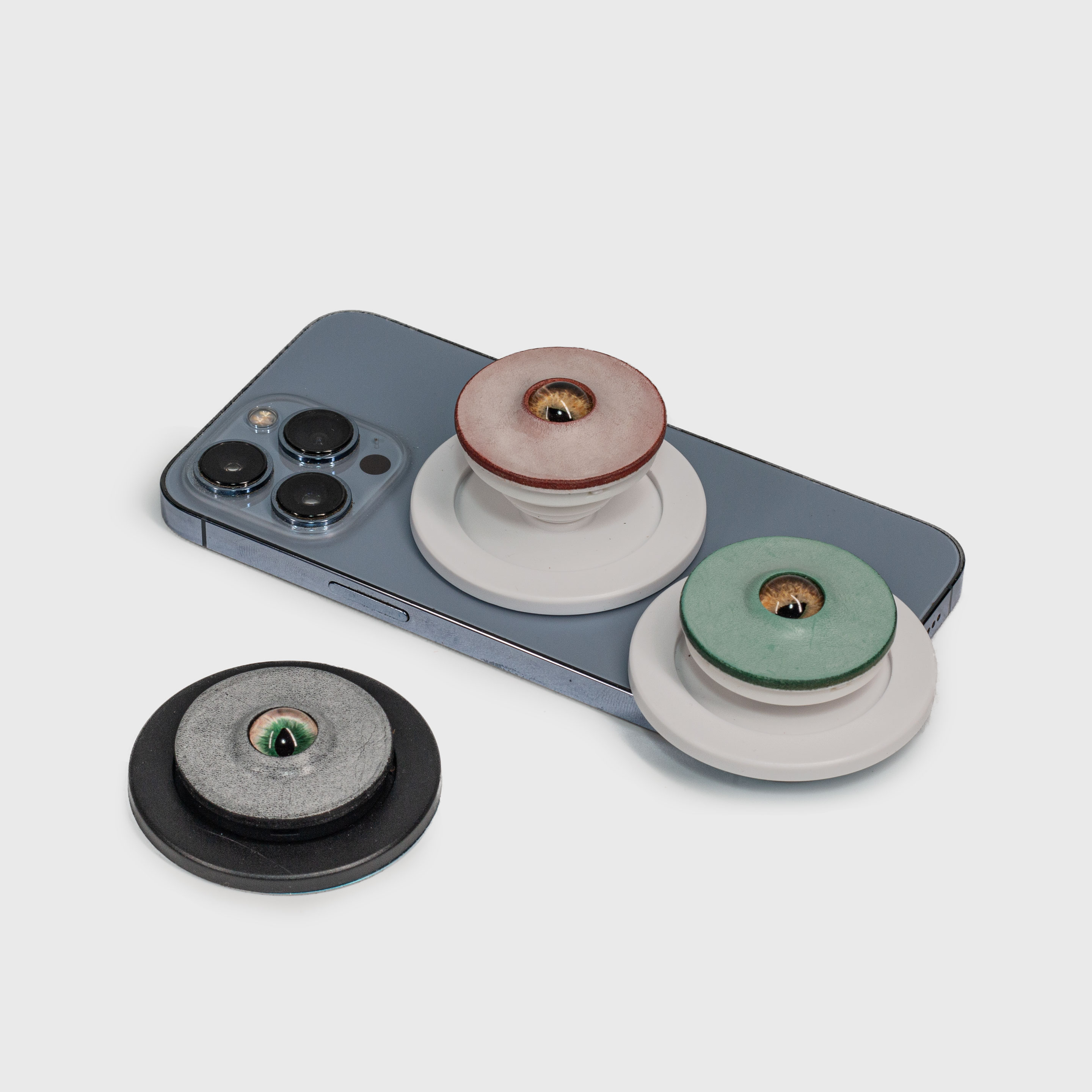 手机支架伸缩气囊真皮眼睛创意个性磁吸magasafe可折叠手作牛皮