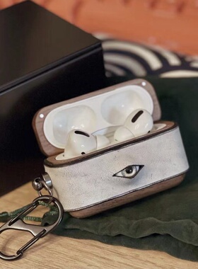 原创适用于苹果耳机airpodspro3代眼睛创意个性降噪手作真皮保护壳情侣皮质苹果4代降噪二代耳机套华为型号