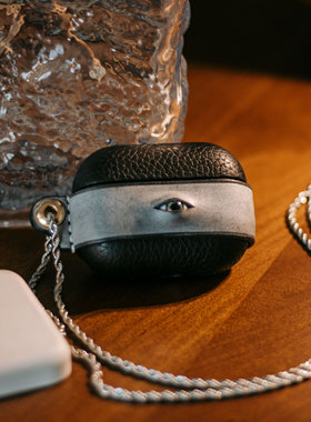 AirPods pro3主动降噪真皮手作眼睛创意耳机保护壳适用于airpods3 AirPodspro2黑色摔纹做旧复古耳机套带苹果