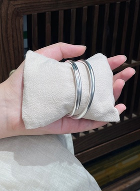 交织 足银999光面银手镯光圈手实心古法手环简单素圈送女朋友