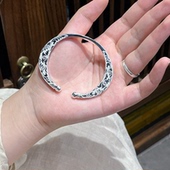 鸢尾 原创手工錾刻足银手镯实心古法满雕999送女朋友妈妈礼物