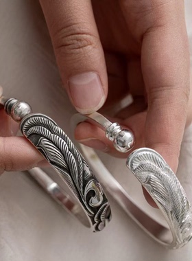 小飞燕 原创纯银手镯足银999女款古风名族风送礼手环