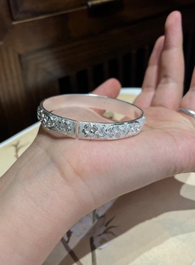 暗香 足银999纯银手镯女款开口镯子送女友礼物纯手工錾刻梅花手镯