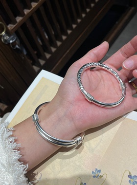 默言 月满推拉手工足银999纯银手镯女款手环送女友礼物纯手工手镯