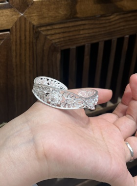 蝶舞 复古镂空花朵足银999手镯女文艺气质开口手环送礼约18克