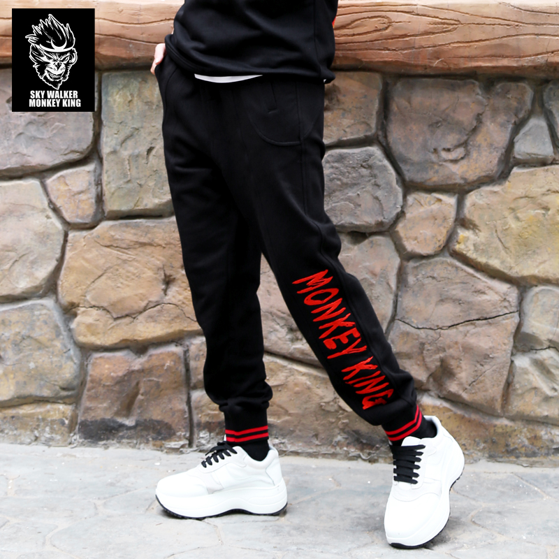 修身纯棉刺绣休闲长裤