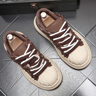 精神小伙鞋子男鞋2025新款秋季男士贝壳头小白鞋厚底百搭休闲板鞋