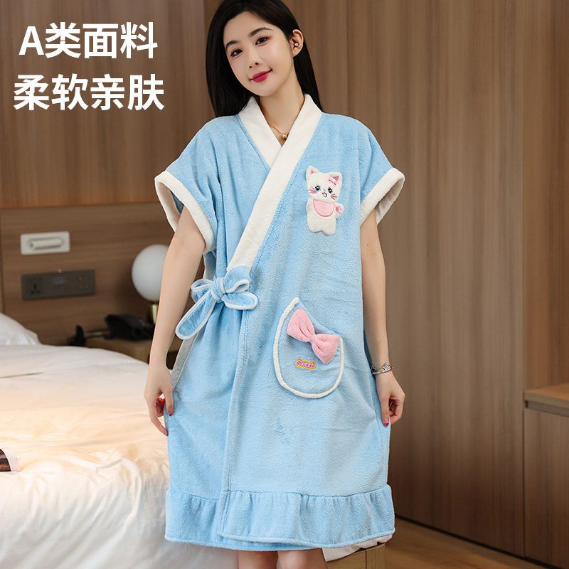 2025新款珊瑚绒花边可穿浴巾女加厚柔软吸水成人浴裙浴袍洗澡后穿