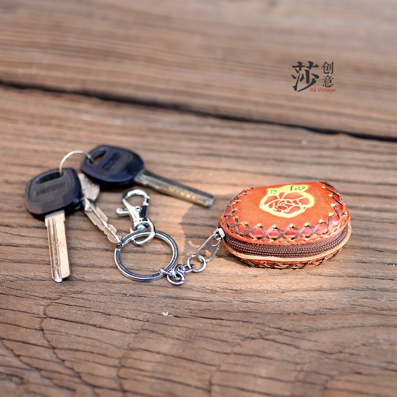 钥匙扣手工牛皮硬币小包
