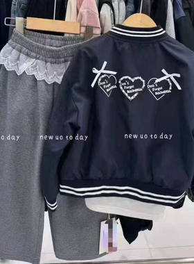 现货波拉韩国童装女童女孩中大童青少年夹克棒球服爱心洋气外套