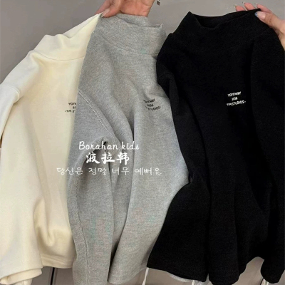 波拉儿童装男童女孩秋冬德绒发热绒内搭中大童中领半高领打底衫衣