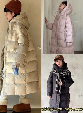 25冬季bora儿童男女童中大童90白鸭绒加厚连帽亲子长款羽绒服外套