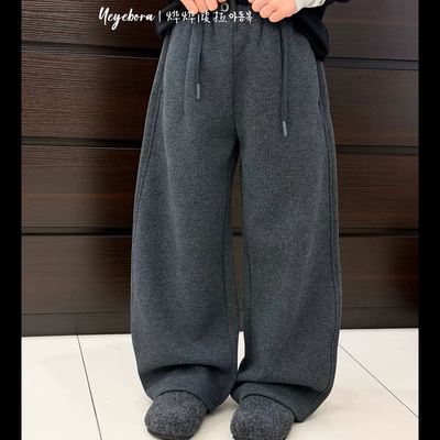 波拉bora儿童加绒运动卫裤秋冬装男童软糯香蕉裤女童直筒裤休闲裤