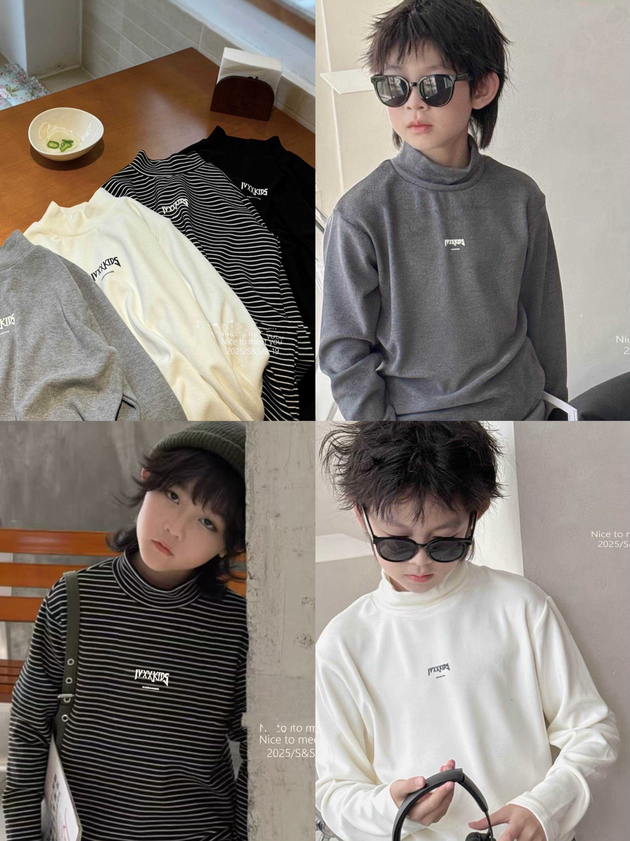 波拉童装冬装男女童中大童亲子纯色舒绒双面发热绒打底衣长袖T恤