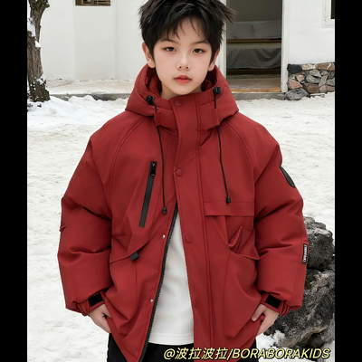 实体店儿童装男孩女童波拉冬加棉衣中大童红色棉服夹棉冲锋衣外套
